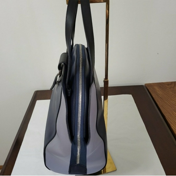 Nicoli Italian Leather Satchel/Crossbody Handbag Navy/Grey Colorblock - Picture 7 of 15